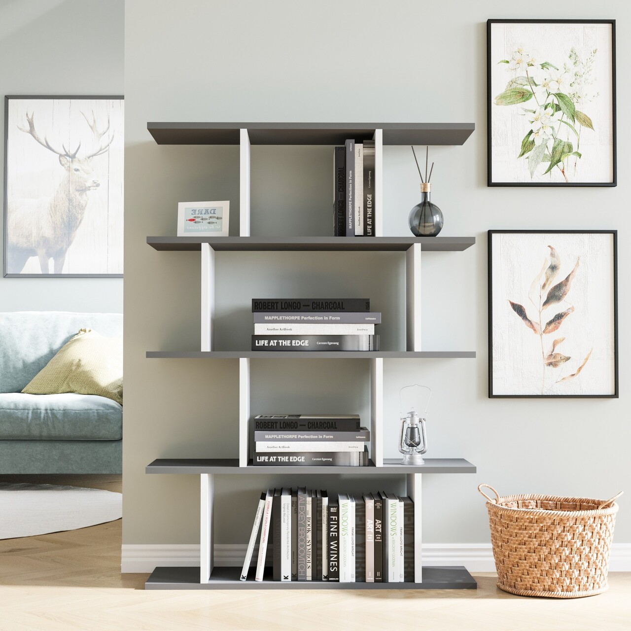 Corp biblioteca, Hanah Home, Harmon, 90x25x127.4 cm, Antracit/Alb - imagine 3